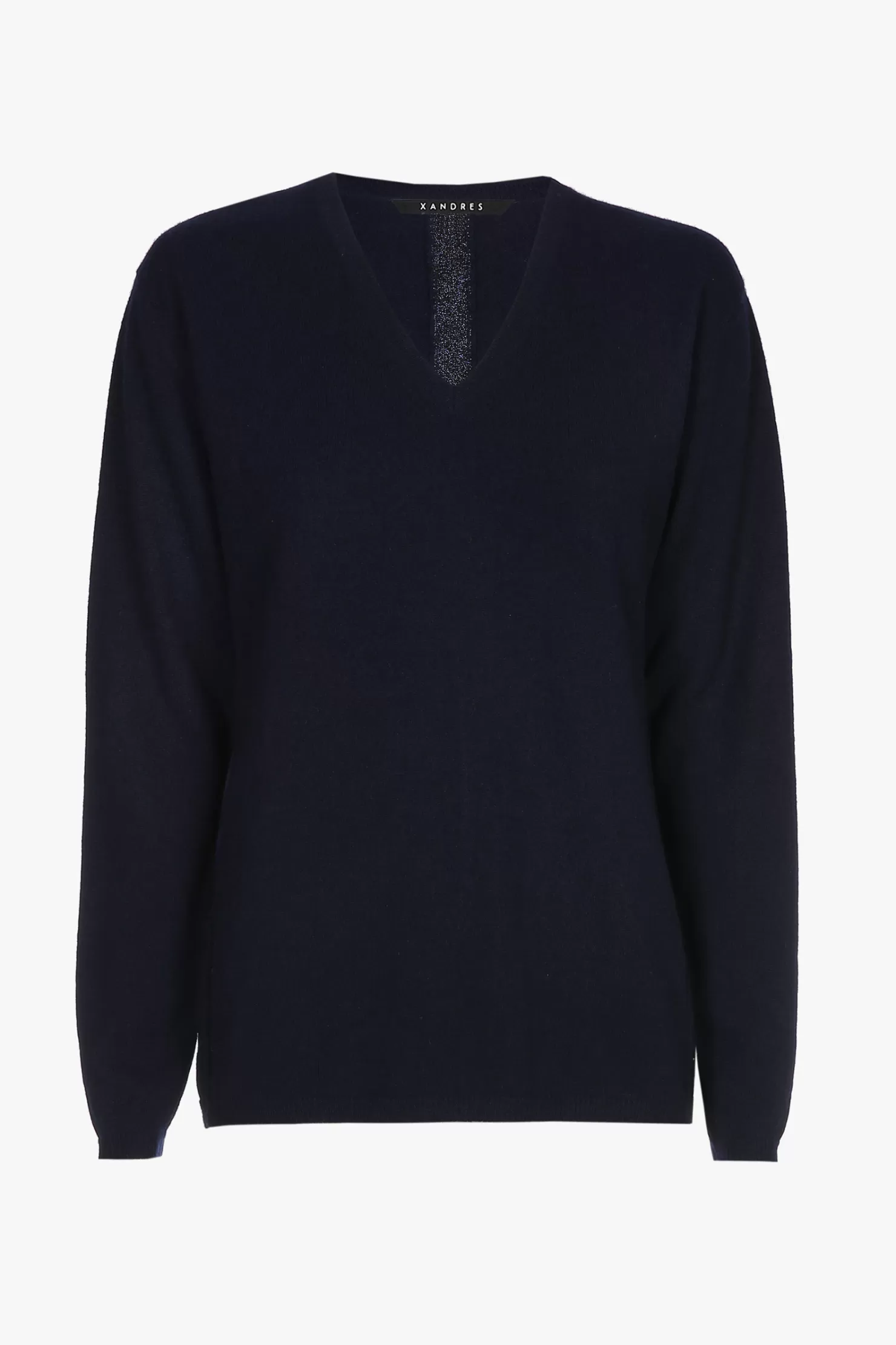 Xandres blauer Cashmere Pullover mit V-Ausschnitt NAVY Sale