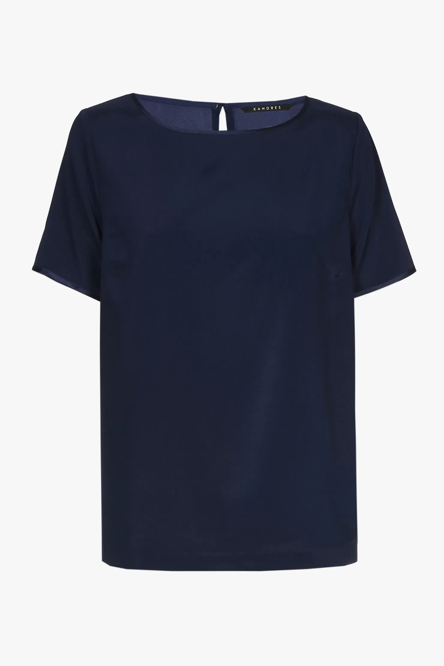 Xandres blaues Kurzarm-T-Shirt aus Seide NAVY Fashion