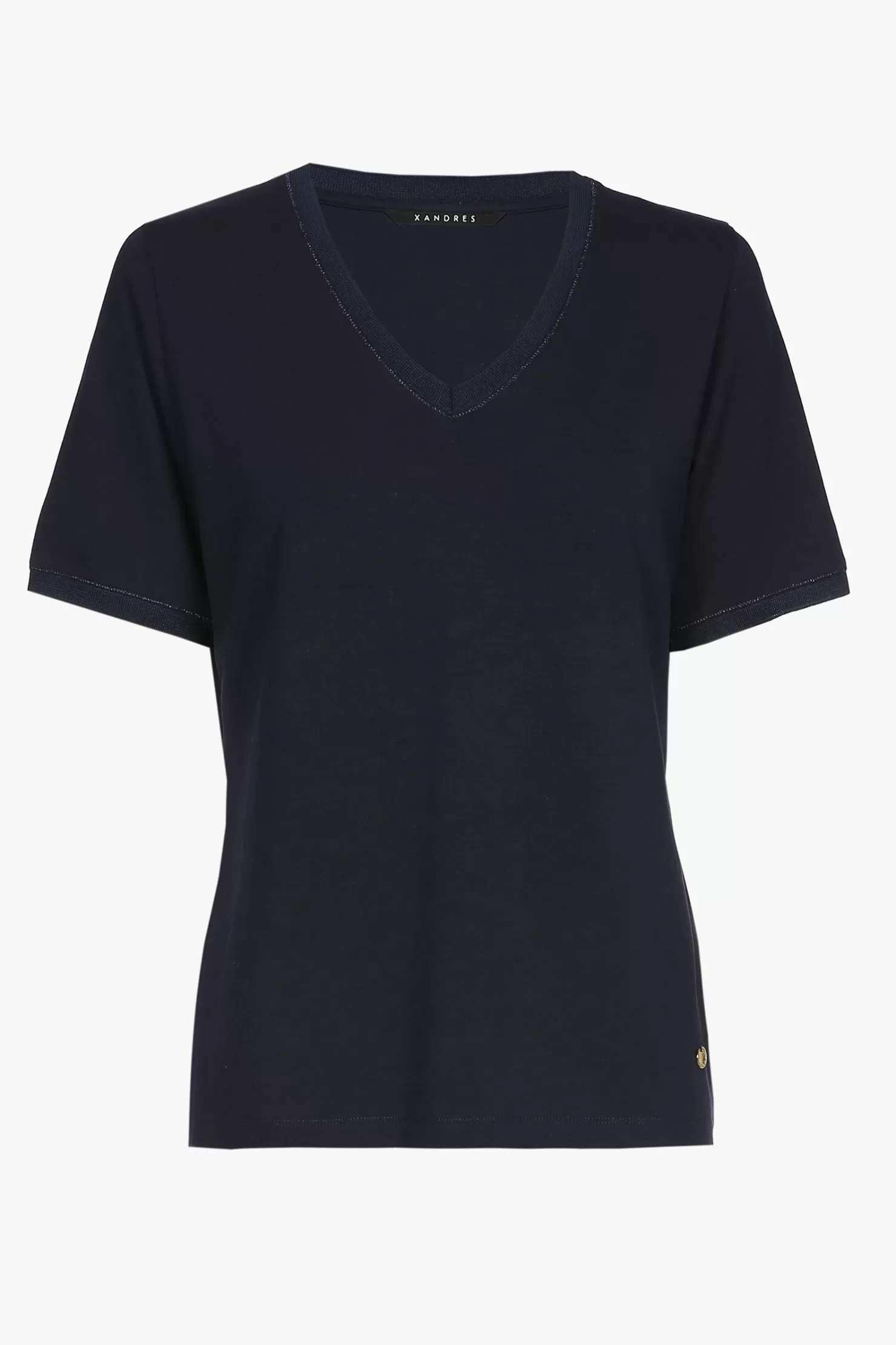 Xandres blaues Kurzarm-T-Shirt mit V-Ausschnitt NAVY Best Sale