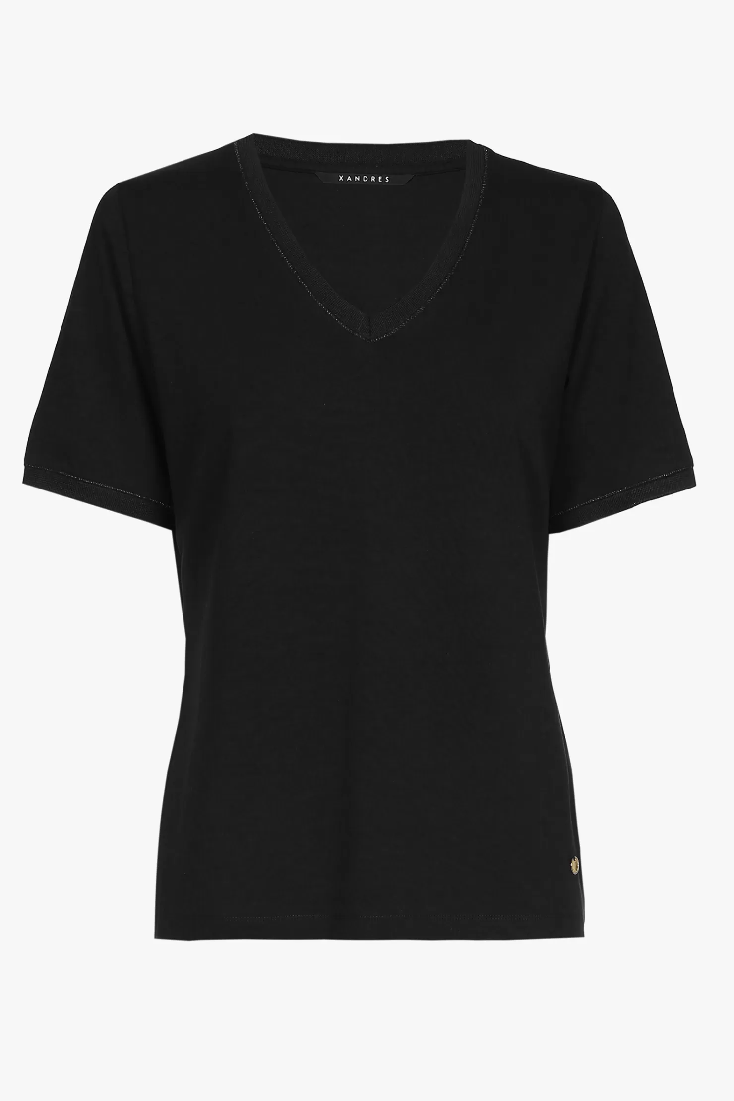 Xandres Schwarzes Kurzarm-T-Shirt mit V-Ausschnitt BLACK Clearance