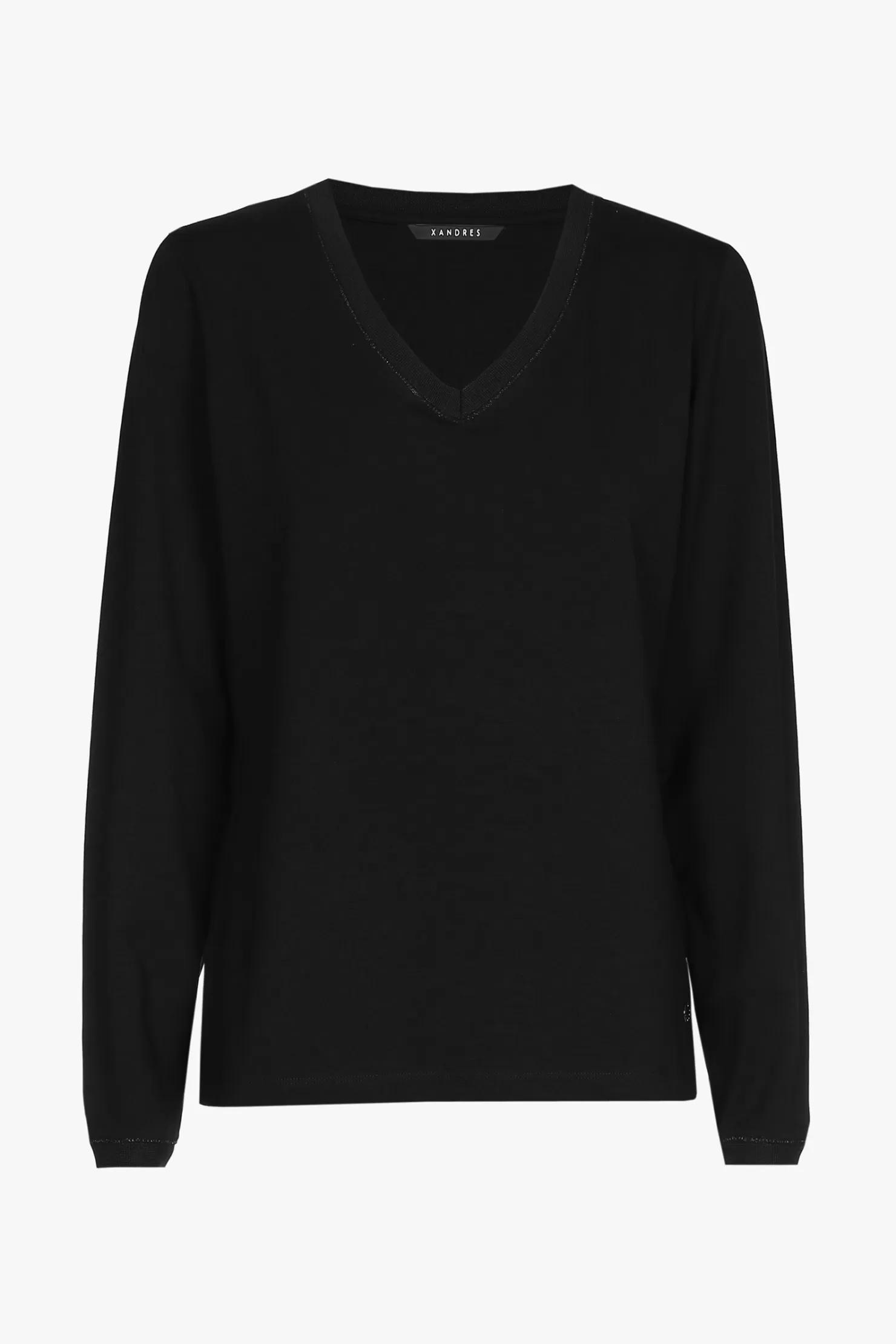 Xandres Schwarzes Longsleeve T-Shirt mit V-Ausschnitt BLACK New